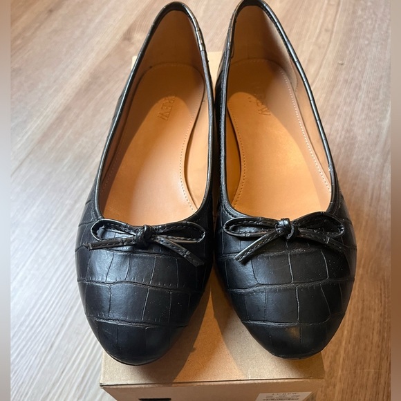 J. Crew Shoes - J. Crew Women’s Black Crocodile Embossed Black Ballet Flats Size 7.5
